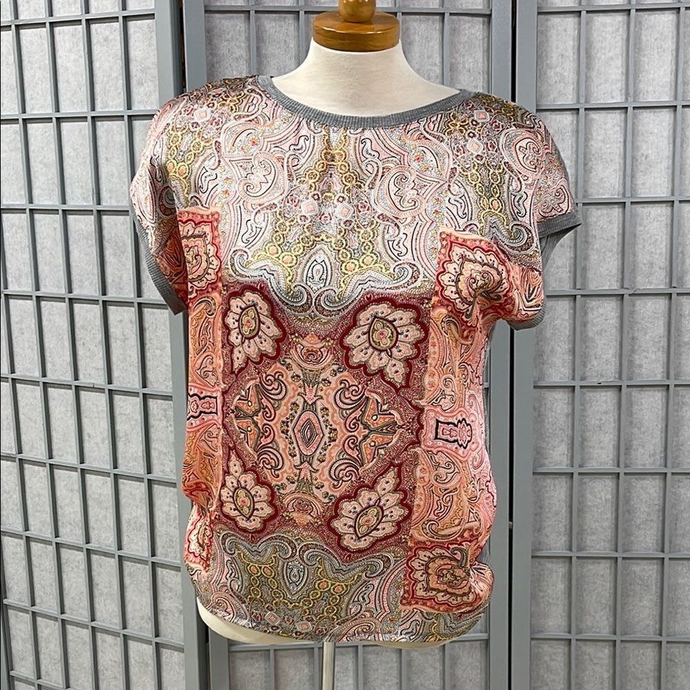 Promod Boxy Pink and Cream Short Sleeve Top